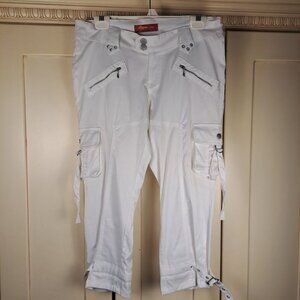 Zipper USA White Cargo Capri Pants Zipper Buckle Detail Y2K Size Lg